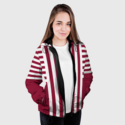 Куртка с капюшоном женская Бело красный узор в полоску, цвет: 3D-черный — фото 2