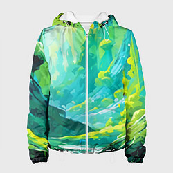 Куртка с капюшоном женская Зелёная кислотная абстракция, цвет: 3D-белый