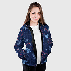 Куртка с капюшоном женская Зимние ветки и птицы, цвет: 3D-черный — фото 2