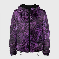 Куртка с капюшоном женская Фиолетовая трава на чёрном фоне, цвет: 3D-черный