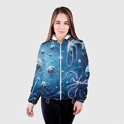 Куртка с капюшоном женская Мир фантастических осьминогов, цвет: 3D-белый — фото 2