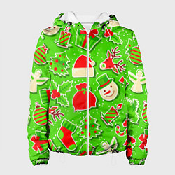 Куртка с капюшоном женская Новогоднее настроение паттерн, цвет: 3D-белый
