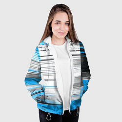 Куртка с капюшоном женская Чёрные вертикальные полосы на сине-белом фоне, цвет: 3D-белый — фото 2