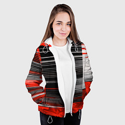 Куртка с капюшоном женская Белые вертикальные полосы на чёрно-красном фоне, цвет: 3D-белый — фото 2