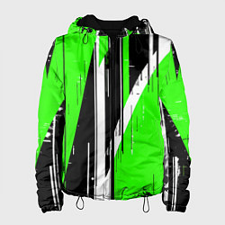 Куртка с капюшоном женская Чёрно-белые вертикальные полосы на зелёном фоне, цвет: 3D-черный