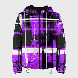Куртка с капюшоном женская Фиолетово-белый гранж на чёрном фоне, цвет: 3D-черный