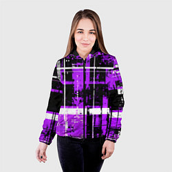 Куртка с капюшоном женская Фиолетово-белый гранж на чёрном фоне, цвет: 3D-черный — фото 2