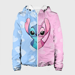 Куртка с капюшоном женская Стич и Ангел, цвет: 3D-белый