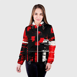 Куртка с капюшоном женская Красно-белый гранж на чёрном фоне, цвет: 3D-белый — фото 2