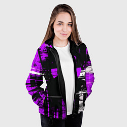 Куртка с капюшоном женская Фиолетово-белый гранж на чёрном фоне, цвет: 3D-черный — фото 2