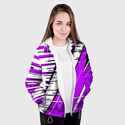 Куртка с капюшоном женская Чёрно-белые глитч полосы на фиолетовом фоне, цвет: 3D-белый — фото 2