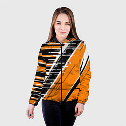 Куртка с капюшоном женская Чёрно-белые глитч полосы на оранжевом фоне, цвет: 3D-черный — фото 2