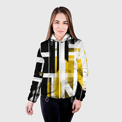 Куртка с капюшоном женская Чёрно-жёлтые вертикальные и горизонтальные полосы, цвет: 3D-белый — фото 2