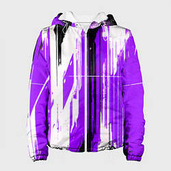 Куртка с капюшоном женская Вертикальные чёрно-белые линии на фиолетовом фоне, цвет: 3D-белый