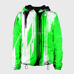 Куртка с капюшоном женская Вертикальные чёрно-белые линии на зелёном фоне, цвет: 3D-черный