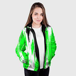 Куртка с капюшоном женская Вертикальные чёрно-белые линии на зелёном фоне, цвет: 3D-черный — фото 2