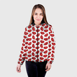 Куртка с капюшоном женская Паттерн с женскими губами, цвет: 3D-черный — фото 2