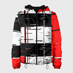 Куртка с капюшоном женская Чёрные и красные полосы на белом фоне, цвет: 3D-черный