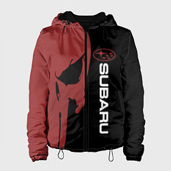 Куртка с капюшоном женская Subaru и череп, цвет: 3D-черный