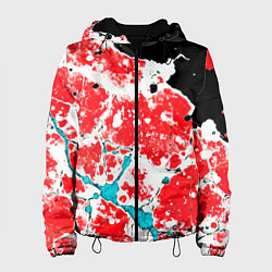 Куртка с капюшоном женская Сине красная абстракция на чёрном фоне, цвет: 3D-черный