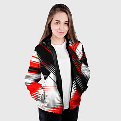 Куртка с капюшоном женская Диагональные красно-чёрные линии на белом фоне, цвет: 3D-черный — фото 2