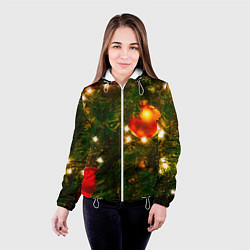 Куртка с капюшоном женская Новогодние украшения на ёлке, цвет: 3D-белый — фото 2