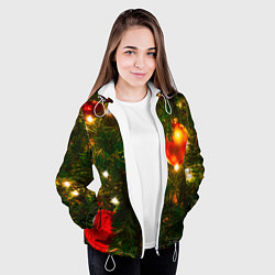 Куртка с капюшоном женская Новогодние украшения на ёлке, цвет: 3D-белый — фото 2