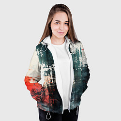 Куртка с капюшоном женская Чёрно-красная ржавчина на белом фоне, цвет: 3D-белый — фото 2