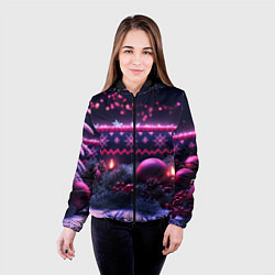 Куртка с капюшоном женская Новый год в фиолетовом свете, цвет: 3D-черный — фото 2