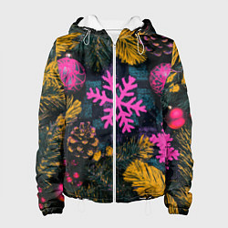 Куртка с капюшоном женская Новый год и краски, цвет: 3D-белый