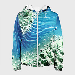 Куртка с капюшоном женская Берег и синие волны, цвет: 3D-белый