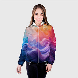 Куртка с капюшоном женская Волны разноцветных красок, цвет: 3D-белый — фото 2