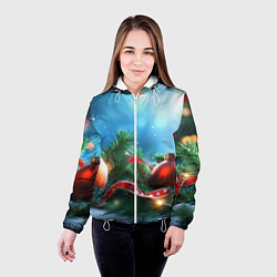 Куртка с капюшоном женская Красные игрушки новогодние, цвет: 3D-белый — фото 2