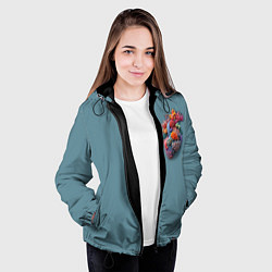 Куртка с капюшоном женская Яркое сердце из кораллов в морском стиле, цвет: 3D-черный — фото 2