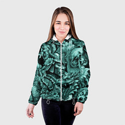 Куртка с капюшоном женская Драконы самурай медведь и волк в стиле тату, цвет: 3D-белый — фото 2