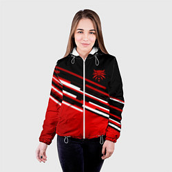 Куртка с капюшоном женская Ведьмак полосы геометрия, цвет: 3D-белый — фото 2