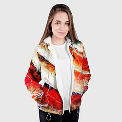 Куртка с капюшоном женская Красно-белая волнистая абстракция, цвет: 3D-белый — фото 2