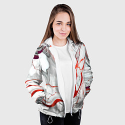 Куртка с капюшоном женская Красно-белый мрамор, цвет: 3D-белый — фото 2