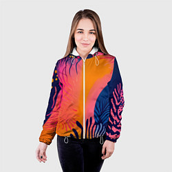 Куртка с капюшоном женская Векторная абстракция с растениями - нейросеть, цвет: 3D-белый — фото 2