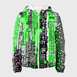 Куртка с капюшоном женская Киберпанк паттерн зелёный, цвет: 3D-белый