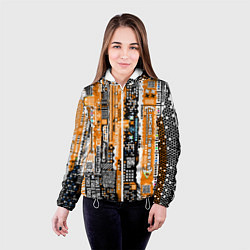 Куртка с капюшоном женская Киберпанк паттерн жёлтый, цвет: 3D-белый — фото 2