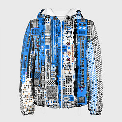 Куртка с капюшоном женская Киберпанк паттерн синий, цвет: 3D-белый