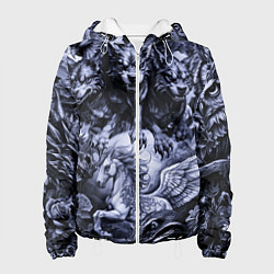 Куртка с капюшоном женская Мифические существа с стиле тату, цвет: 3D-белый