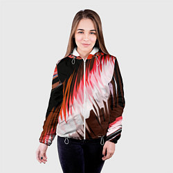 Куртка с капюшоном женская Красно-белая абстракция на чёрном фоне, цвет: 3D-белый — фото 2
