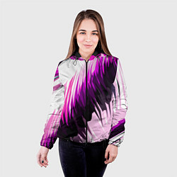 Куртка с капюшоном женская Чёрно-розовые острые полосы на белом фоне, цвет: 3D-черный — фото 2