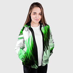 Куртка с капюшоном женская Чёрно-зелёные острые полосы на белом фоне, цвет: 3D-черный — фото 2