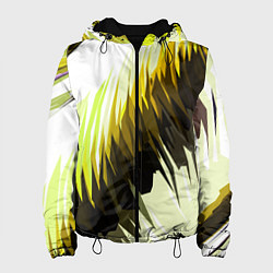Куртка с капюшоном женская Чёрно-жёлтые острые полосы на белом фоне, цвет: 3D-черный