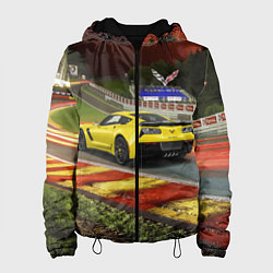Куртка с капюшоном женская Chevrolet Corvette на гоночной трассе, цвет: 3D-черный