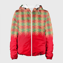 Куртка с капюшоном женская Красный с зелёным текстурированный, цвет: 3D-белый