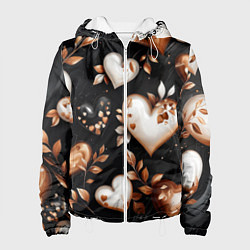 Куртка с капюшоном женская Сердечки и листочки, цвет: 3D-белый